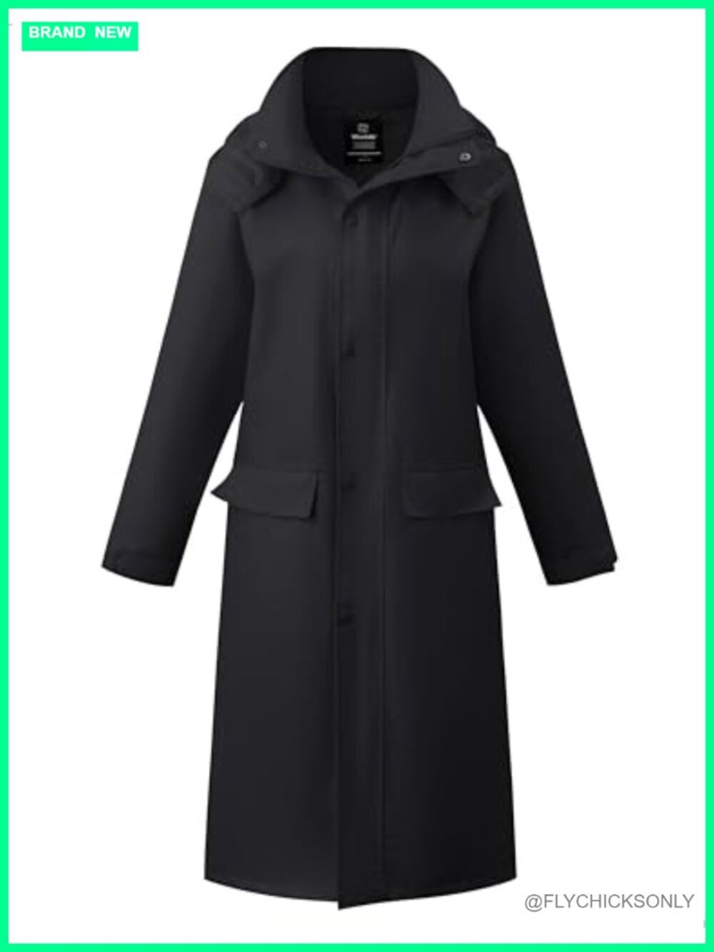 Women's Long Waterproof Rain Coat Trench Jacket with Hood - Picture 2 of 5